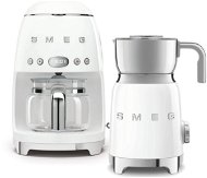 SMEG 50's Retro Style 1,4l filteres kávéfőző 10 fehér csészével + SMEG 50's Retro Style 0,6l fehér tejhabosító - Szett