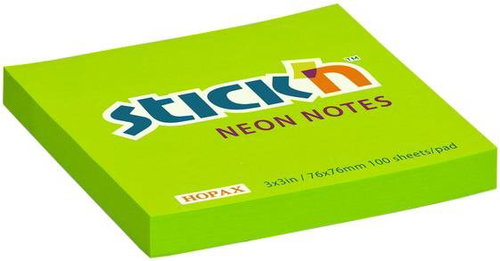 STICK´N Haftnotizen - 76 mm x 76 mm - Neongrün - 100 Blatt - Haftnotizblock - Hauptbild