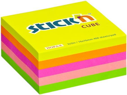 STICK´N Cube Zettelblock - 76 cm x 76 mm - Neonmix - 400 Blatt - Haftnotizblock - Hauptbild