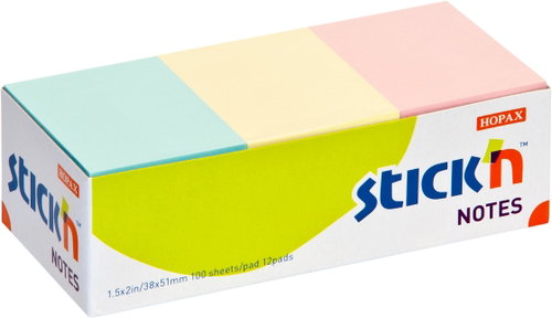 STICK´N 38 × 51 mm, pastel mix, 12 × 100 lístků - Memo Pad - Main image