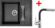 Sinks Crystal 615 Metalblack + Enigma S GR - Kitchen Sink and Tap Set