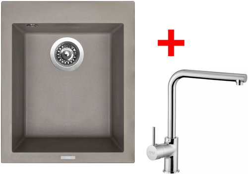 Sinks Cube 410 Truffle + Elka - Kitchen Sink and Tap Set - Main image