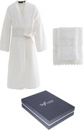 Soft Cotton Gift set of ladies' DEMET bathrobe with towel and bath towel, cream, M - Bathrobe