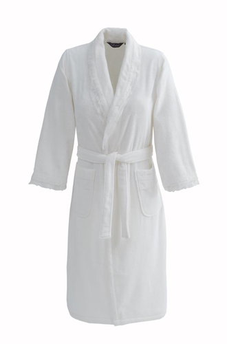 Soft Cotton Ladies elegant dressing gown FREYA, off-white, S - Bathrobe - Main image
