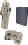 Soft Cotton - Gift set of men's LUXURY bathrobe with towel and bath towel, beige - Bathrobe