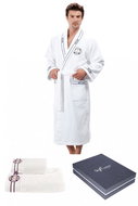 Soft Cotton - Gift set of men's MARINE MAN bathrobe with towel and bath towel, white, L - Bathrobe