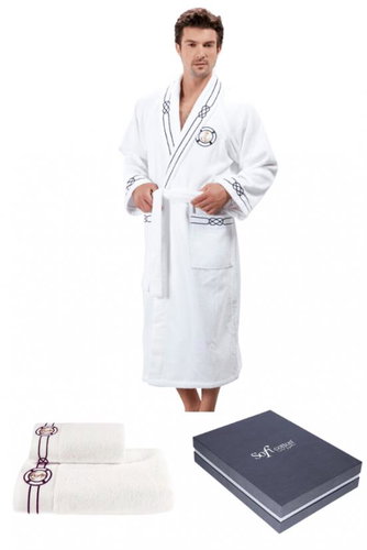Soft Cotton - Gift set of men's MARINE MAN bathrobe with towel and bath towel, white, XL - Bathrobe - Main image