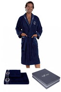 Soft Cotton - Gift set of men's MARINE MAN bathrobe with towel and bath towel, dark blue, XL - Bathrobe