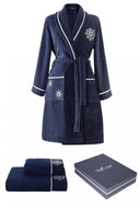 Soft Cotton - Gift set of ladies' MARINE LADY bathrobe with towel and bath towel, dark blue - Bathrobe