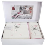 Tivolyo Home Miss Ballerina Baby gift set towel and bath towel, 2 pcs, cream - pink embroidery - Towel Set