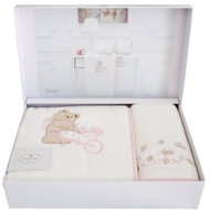 Tivolyo Home Pourtol Baby gift set towel and bath towel, 2 pcs, cream, pink embroidery - Towel Set