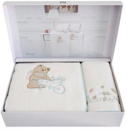 Tivolyo Home Pourtol Baby gift set towel and bath towel, 2 pcs, cream, blue embroidery - Towel Set
