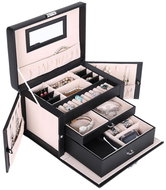 SONGMICS Jewellery box, closable, with mirror, black, two-tier 26 × 18 × 17 cm - Jewellery Box