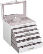 SONGMICS Jewellery box, closable, with mirror, white, five tiers 30,2 × 21 × 31,3 cm - Jewellery Box