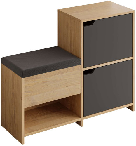 Houseland Haven Shoe rack with bench sapphire oak/anthracite grey - Shoe Rack - Main image