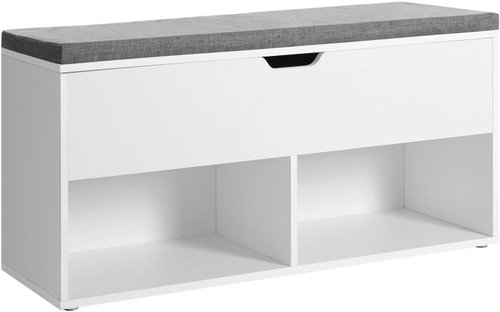 Songmics Vasagle Lenda Shoe rack with bench and storage, 100 cm, white/grey - Shoe Rack - Main image