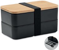Svačinový box Sortland Box na svačiny s příborem, dřevěné víko, 800 ml, černý - Svačinový box