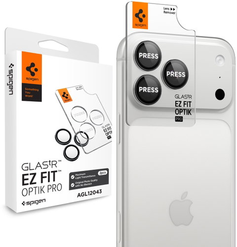 Spigen Glass Tr EZ Fit Optik Pro 2-Pack, Dark Grey, for iPhone 18 Pro Max/18 Pro Main image Spigen Glass Tr EZ Fit Optik Pro 2-Pack, Dark Grey, for iPhone 18 Pro Max/18 Pro - Camera Glass - Main image