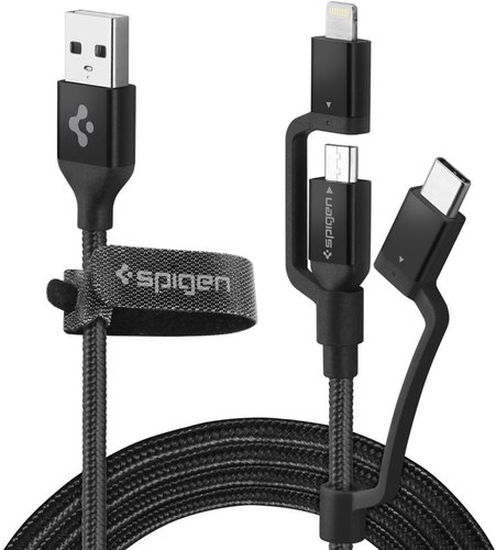 Spigen C10i3 DuraSync 3-in-1 Cable Black - Data Cable - Main image