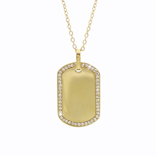 JSB Bijoux Dog Tag with Clear Swarovski Stones Gold-plated 61300913g-gsh - Necklace - Main image