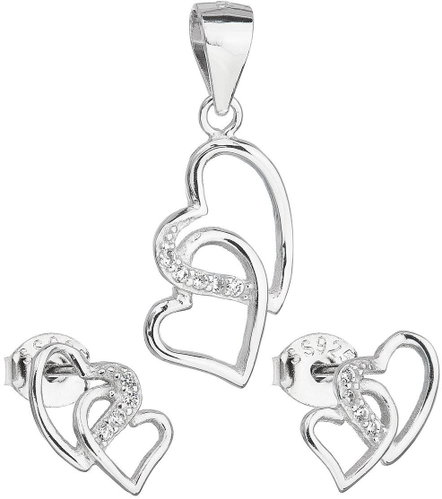 EVOLUTION GROUP Set of Jewellery with Zircon Earrings and White Heart Pendant 19015.1 (Ag, 925/1000, - Jewellery Gift Set - Main image