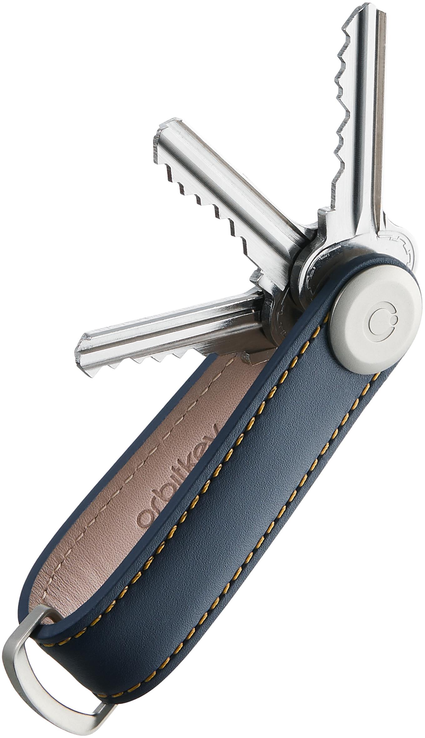 ORBITKEY Key Organiser Leather 2.0 - Navy and Tan Stitching