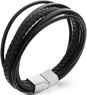 TROLI Náramek z černých kožených pásků Leather - Bracelet