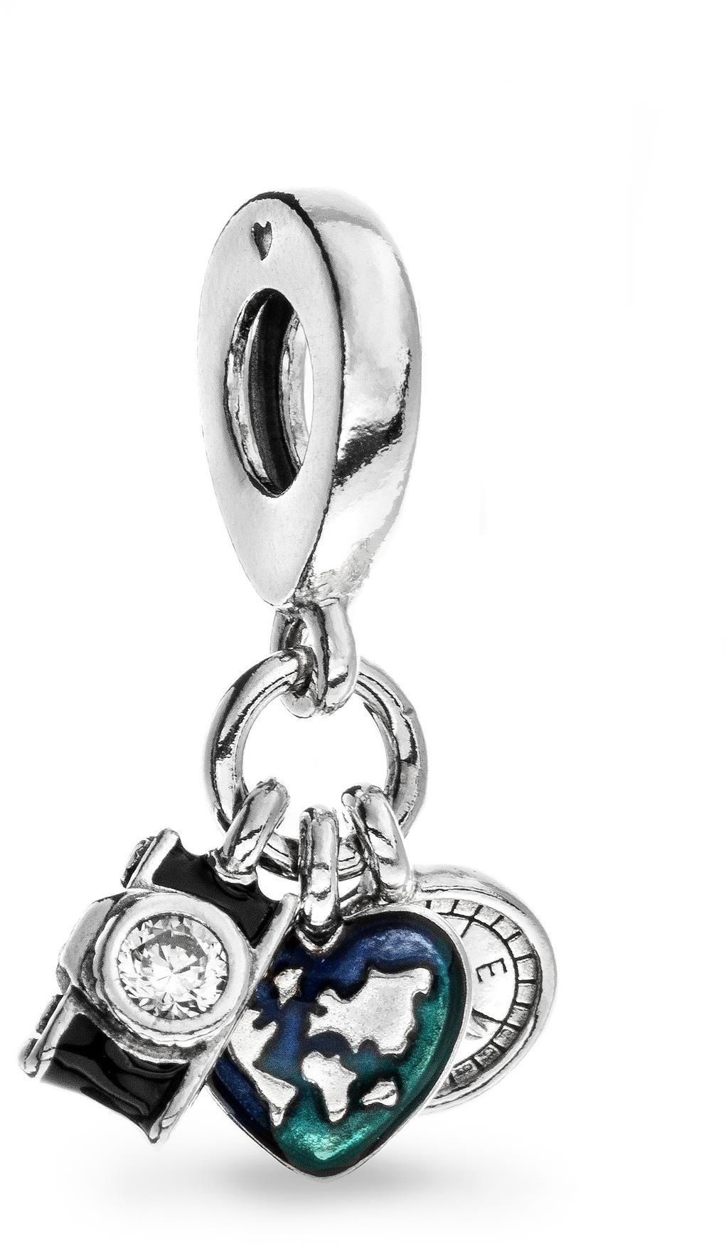 PANDORA fényképezőgép, szív és iránytű 792703C01 (Ag 925/1000, 2,2 g)