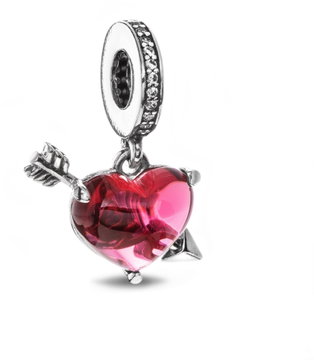 PANDORA model 793085C01 Visiaci, Červené srdce a šíp z Murano skla (Ag ...