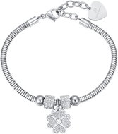 LUCA BARRA Steel bracelet with four-leaf clover and white crystals - Bracelet