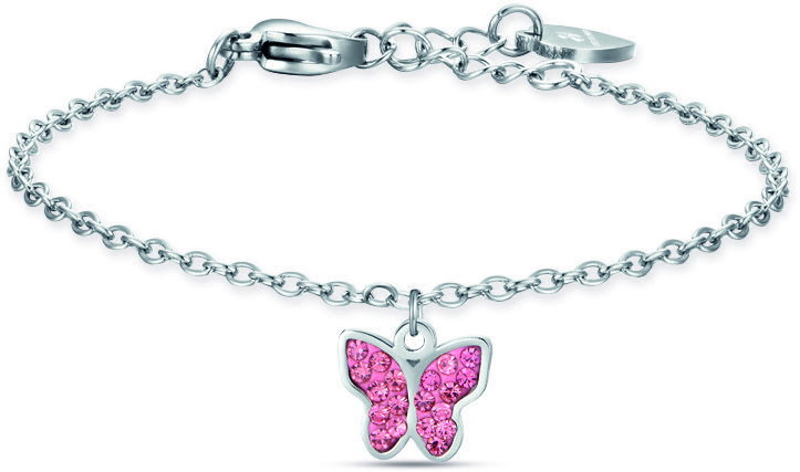 Girl's steel bracelet with butterfly and pink cyrstals