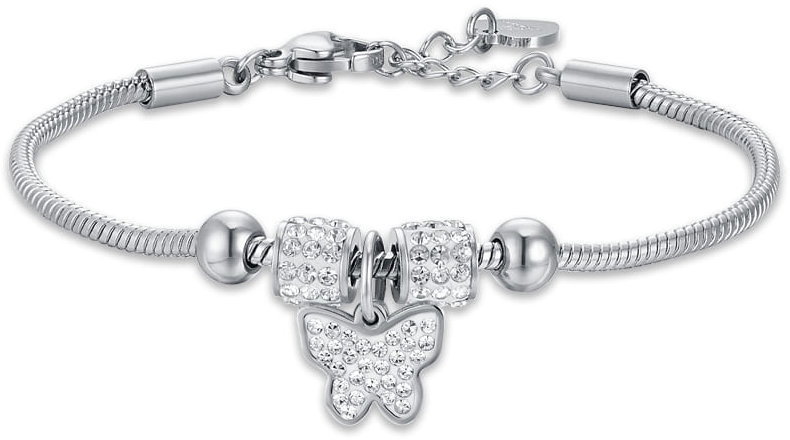 Girl's steel bracelet with white crystal butterfly