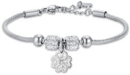Girl's steel bracelet with heart four-leaf clover and white crystals - Bracelet