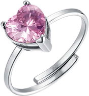 LUCA BARRA Ocelový prsten s růžovým krystalem ve tvaru srdce - Prsten