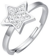 LUCA BARRA Ocelový prsten s hvězdou a bílými krystaly - Prsten
