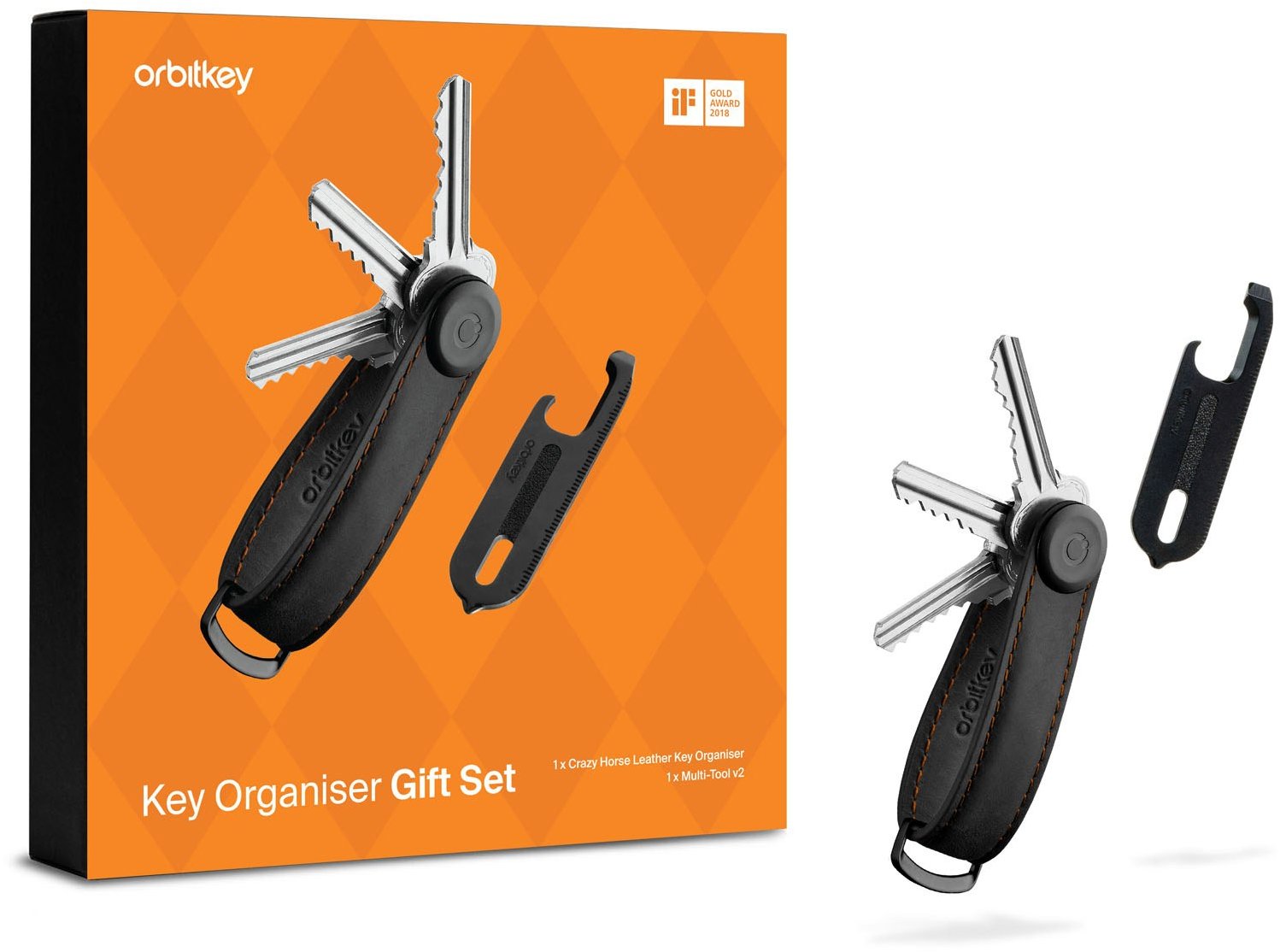 ORBITKEY Key Organiser Crazy Horse + Multitool V2 Set, Black