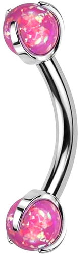 PININ Kroužek do obočí s vnitřním závitem, leštěný – zahnutý červené perly - Piercing - Main image
