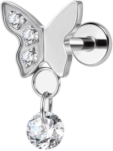 PININ Labreta s plochou zadní částí, leštěná – modýl s kamínky - Piercing - Main image