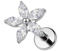 PININ Labreta s plochou zadní částí, leštěná (vršek 7 mm) – kytička - Piercing