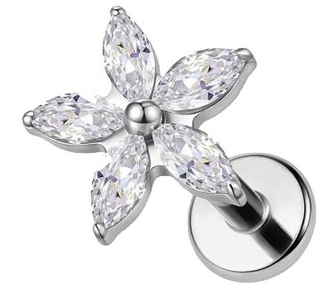 PININ Labreta s plochou zadní částí, leštěná (vršek 7 mm) – kytička - Piercing - Main image