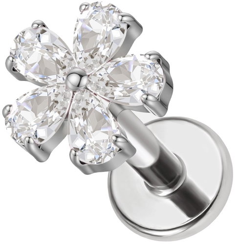 PININ Labreta s plochou zadní částí, leštěná – kytička - Piercing - Main image