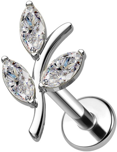 PININ Labreta s plochou zadní částí, leštěná – lístky - Piercing - Main image