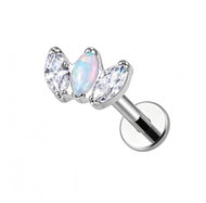 PININ Labreta s plochou zadní částí, vnitřní závit, leštěná – 3 kamínky - Piercing