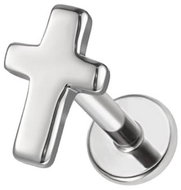 PININ Labreta s vnitřním závitem, leštěná – titan stříbrný kříž - Piercing