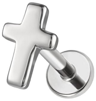 PININ Labreta s vnitřním závitem, leštěná – titan stříbrný kříž - Piercing - Fő fotó