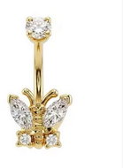 PININ Piercing do pupíku s vnitřním závitem, zlatý – titan zlatý, motýl - Piercing