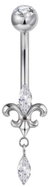 PININ Piercing do pupíku s vnitřním závitem, leštěný – titan stříbrný dekor - Piercing