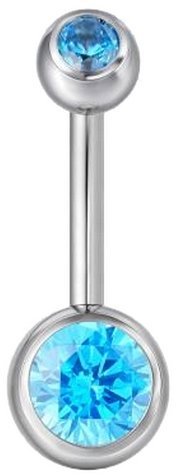 PININ Piercing do pupíku s vnějším závitem, leštěný – titan stříbrná s modrým kamenem - Piercing - Main image