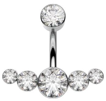 PININ Piercing do pupíku s vnitřním závitem, leštěný – titan 6 kamínků stříbrný - Piercing - Main image