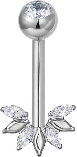 PININ Piercing do pupíku s vnitřním závitem, leštěný – titan, květina stříbrný - Piercing - Main image